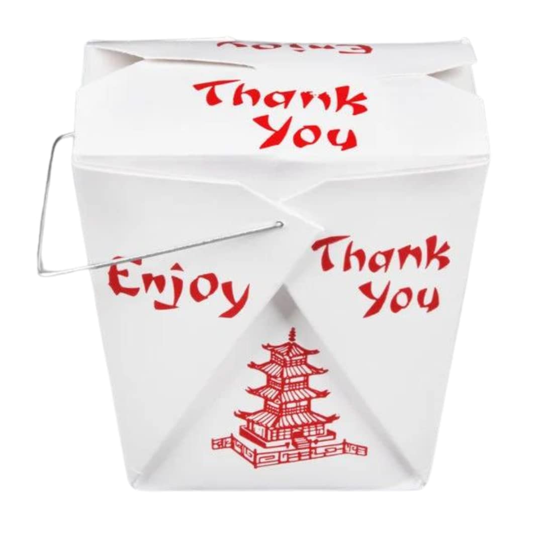 16 Oz Pagoda Chinese Take Out Boxes with Wire Handle (25 Count)