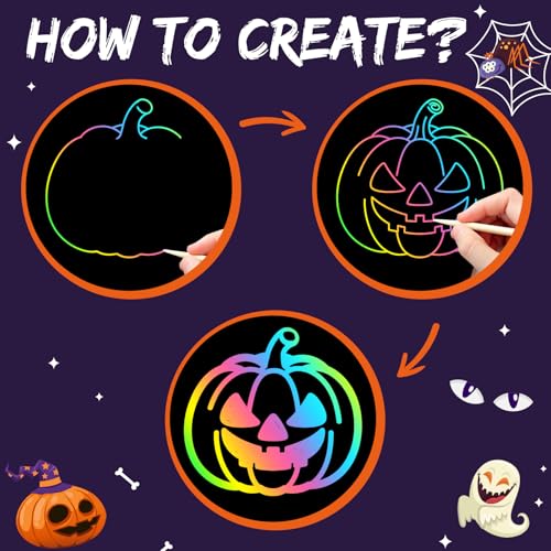 2-Count ZMLM Halloween Rainbow Scratch Art Notebooks for Kids w/ Stencils and Wooden Styluses 3.99 ( 2 each) + + 50% Off Code F96HMKAR - image 2