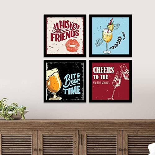Image of kotart - Framed Wall Posters for Bar Kitchen Restaurant Wall Decor - Bar Theme Frames - Framed Posters for Kitchen Wall Decor (13 x 13 inch, Framed) Set of 4 (Art 12, Big)