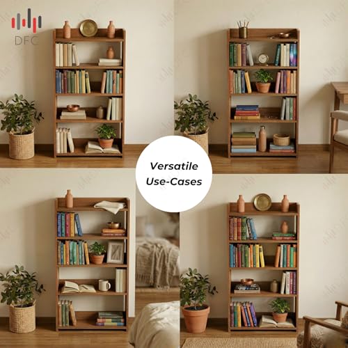 Image of DFC Element Crysta Shelf for Home, Living Room & Bedroom | Engineered Wood Storage Shelf with Open Display Design | Space Saving Organizer for Books, Decor & Daily Essentials (Natural Oak, 4 Level)