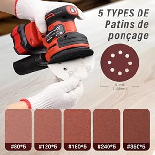 TEENO Ponceuse Orbitale Sans Fil 20V - Ponceuse Excentrique 125mm 6000-12000 tr/min, Kit Complet avec 25 Papiers de Verre, Batterie 4.0Ah et Système d'Aspiration