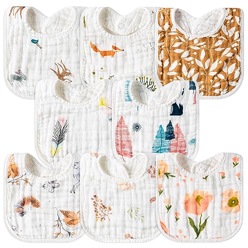 Image of GROBRO7 8Pcs Muslin Baby Bibs Soft Cotton Adjustable Snap Drool Bib Absorbent Breathable Feeding Bibs for Teething Drooling