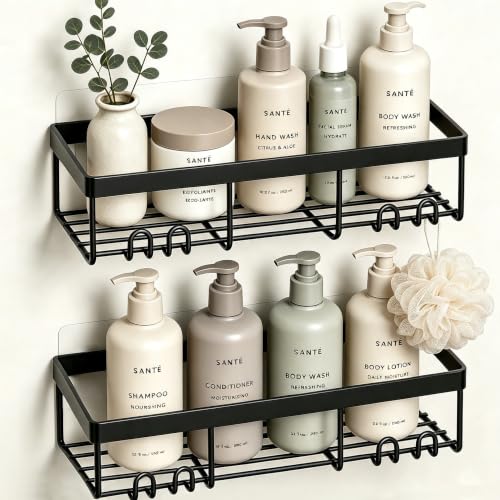 Moforoco Shower Caddy Shelf Organizer Rack, Self Adhesive Black Bathroom Shelves Basket, Home...