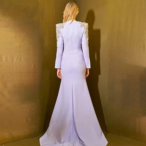 Women's Dresses Beaded Sequins Diamond V-Neck Formal Dress Long Sleeve Split Right-angled Shoulder Small Trailing Temperament Evening Gowns Simple elegant For parties Graduation ceremony Cocktail Prom