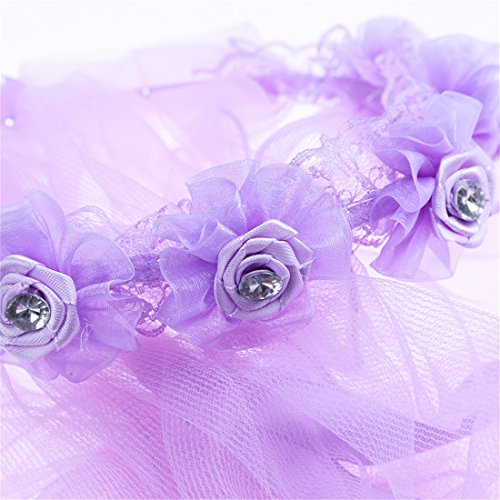 Edtoy Girls Lace Veil Ribbon Floral Rose Hair Wreath Garland Wedding Hairband Flowers (Purple)2