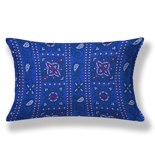 Image of India 00% Cotton Single Bedsheet with 1 Pillow Cover | 240 TC Pure Cotton Flat Bed Sheet | Traditional Jaipuri Printed Bedding Set | Soft & Breathable | 60 x 90 Inch (Cream & Royal Blue)