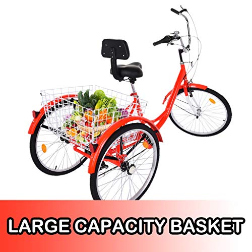 Fewear Adult Tricycle with Backrest 1/7 Speed Three Wheel Cruiser Bike 24 inch Wheels, Cargo Basket for Seniors, Women, Men, from US (Red) - Thumbnail 7