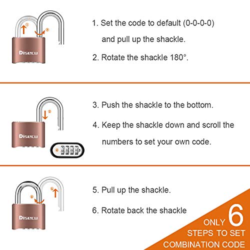 Image of 1 Pack disecu Heavy Duty 4 Digit Combination Lock, Outdoor Waterproof Padlock for School Gym Locker, Storage Unit, Fence, Gate, Toolbox (Antique Brass)