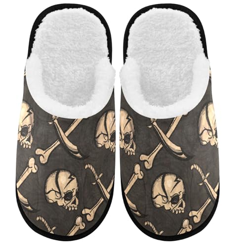visesunny Funny Slippers for Women Men Soft Plush Warm Fuzzy Winter holiday slippers Skull Jolly Roger Abstract Pattern Cozy House Slippers Comfy Bedroom Slippers Indoor Outdoor Shoes