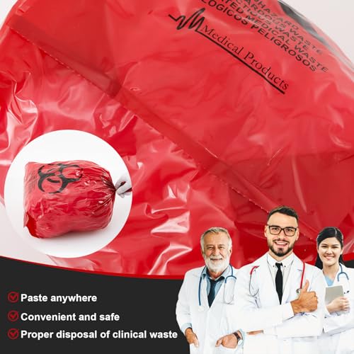 Image of Geiserailie 200 Pcs 10 Roll 14.5 inch x 19 inch Biohazard Waste Bags 3 Gallon Infectious Red Trash Liner No Leak Hazardous Waste Containers with Hazard Symbol for Medical Waste Disposal Safe Hospital Supplies