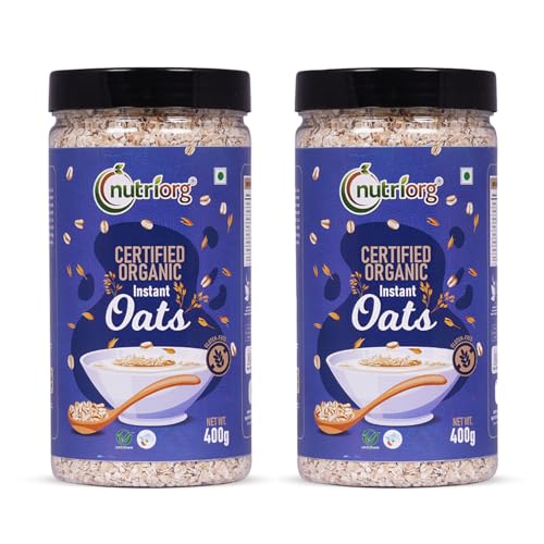Nutriorg Organic Instant Oats 800g (Pack of 2 x 400 gm) | Gluten-Free Oats for Weight Loss | High Fiber & Protein-Rich Oats | Ideal for Oatmeal, Dalia, Porridge, and Overnight Oats (B0755Y1HL1) Amazon Price History, Amazon Price Tracker