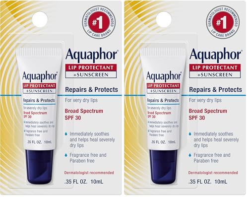 Aquaphor Lip Repair Lip Balm with Sunscreen, Lip Protectant, Lip Balm SPF 30, 0.35 Oz Tube (Pack of 2)