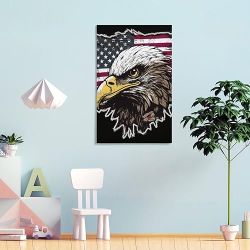 Drapeau américain sur toile murale avec cadre, cadeau déco vintage unique - 4
