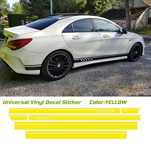 Universal Car Racing Body Side Stripe Skirt Roof Hood Decal Sticker For All Cars Vinyl Bumper Decal(4Pcs) (Yellow) #TOP1