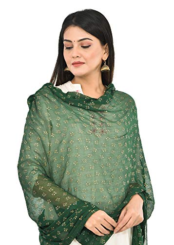 Image of YOUTHQUAKE Soft Chiffon Dupatta with Golden Foil Print & Tassels for Women & Girls