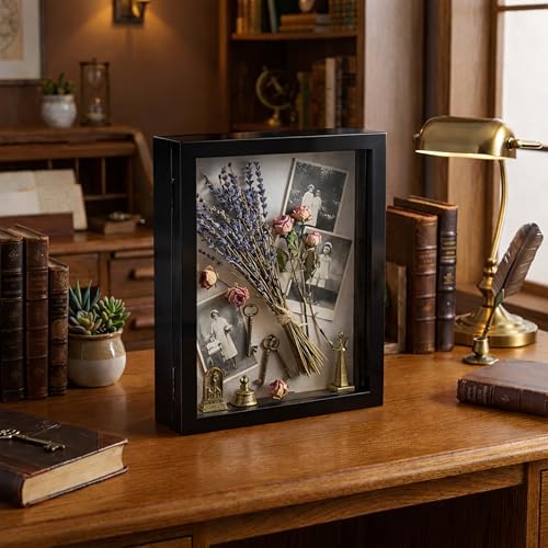 familiar シャドーボックス Shadow Box Black Frame Memory Box Display Case for Keepsakes