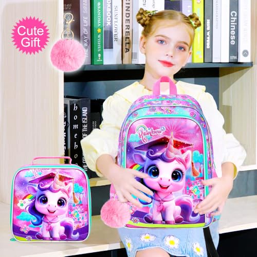 Image of AGSDON 3PCS Backpacks for Girls, 16 inch Elementary Kids Backpack Preschool School Bookbags and Lunch Box