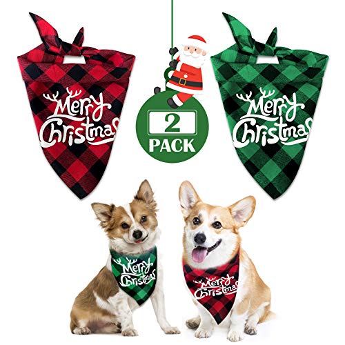 Dog Bandanas, 2 Pack Christmas Dog Cat Bandanas, Classic Plaid Pet Bandana, Triangle Bibs Kerchief Set Dog Cat Christmas Costume Accessories Decoration for Small Medium Large Dogs Cats