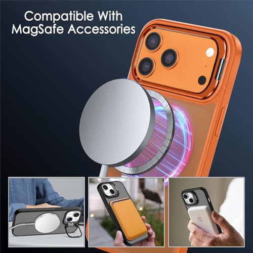 Image of TheGiftKart Hybrid Matte Frosted Back Cover Case for iPhone 17 Pro Max Compatible with MagSafe | Built-in Stand | Shockproof Hard Back Cover Case for iPhone 17 Pro Max (PC & TPU, Translucent Orange)