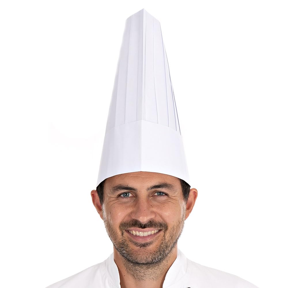 Franz Mensch 250 Stück Hygostar Kochmützen Le Chef | Papier, H: 25cm, weiß, Einheitsgröße, Karton, Kochmütze, Papiermütze, Kopfbedeckung