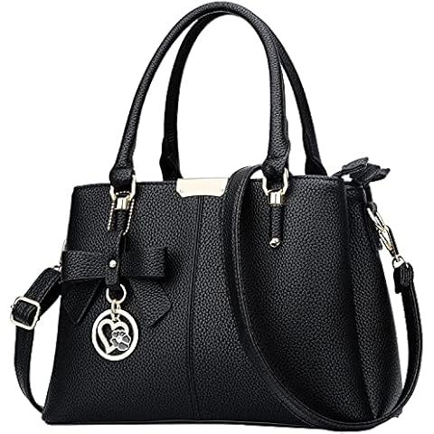 KKXIU 3 Zippered Compartments Purses and Handbags for Women Top Handle Satchel Shoulder Ladies Bags (A-Black) Cover