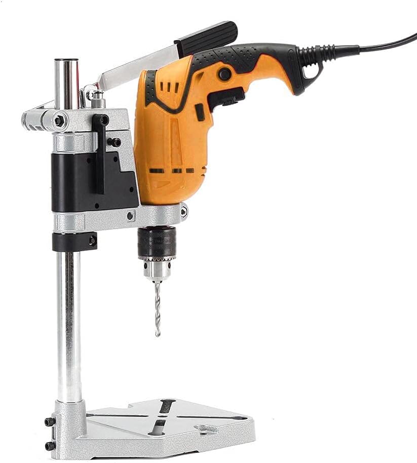 VX-JG012 Drill Machine Stand for Hand Drill Bench Clamp Drill Press Floor Table Stand Workbench Repair Tool for Drilling Collet Workshop Single Hole Aluminum base (Matrial-Metal,Color-Multi)
