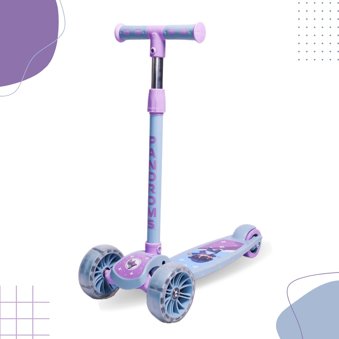 PANDROMS Kids Kick Scooter with LED Wheels - Lavender/Blue | 3 Wheel Foldable Scooter for Boys and Girls with Height Adjustable Handlebar | for Ages 2-5 | Max Weight Capacity 50kg (PKS1011/01) (B0D8KMQCGC) Amazon Price History, Amazon Price Tracker