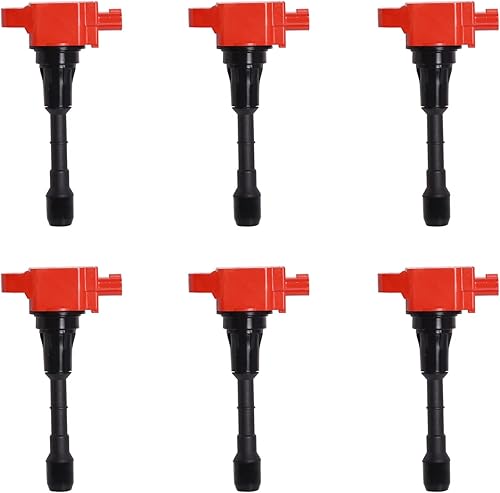 ENA Juego de 6 bobinas de encendido rojas 3.7 5.0 5.6 compatibles con Infiniti Nissan EX37 FX50 G37 M37 M56 Q40 Q50 Q60 Q70 QX50 QX70 370Z V6 3.7L