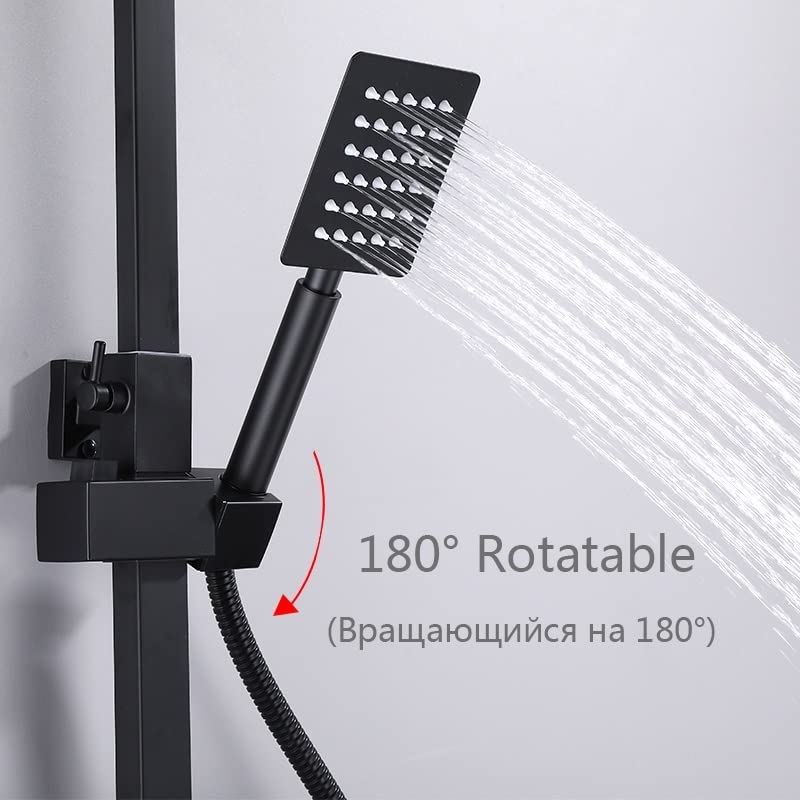 Set de Ducha, Juegos de grifos de Ducha termostáticos de Cromo Negro Pantalla Digital, Mezclador de Ducha de baño, de Ducha de latón, Juego de Ducha de Lluvia(Thermostatic-3ways-A)