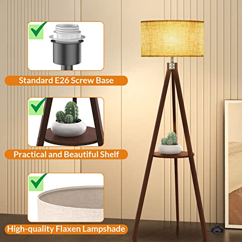 Modern Wood Tripod Floor Lamp for Living Room, Bedroom, Office