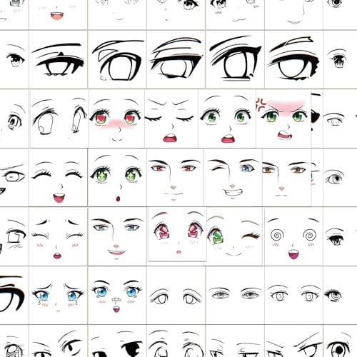 62枚入り 顔パーツ デッサン アート ステッカー 防水 水筒 ギター スーツケース デコレーション DIY向け