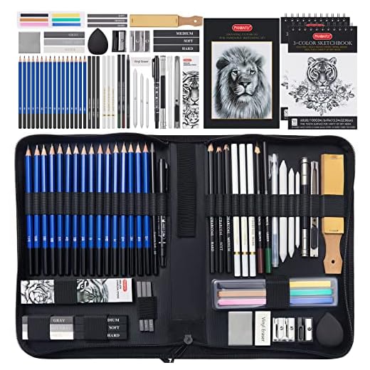 PANDAFLY 60 Pack Drawing Set Sketch Kit, Sketching Supplies with 2 x 50 Page 3-Color Sketchbook, Graphite, Charcoal, Pastel Pencils, Pro Art Drawing Kit for Adults Teens Beginners Kid