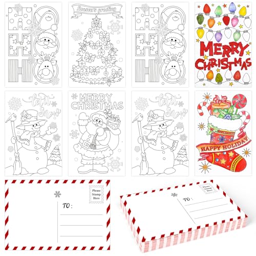 Whaline 48 Pack Blank Christmas Color Your Own Postcards to