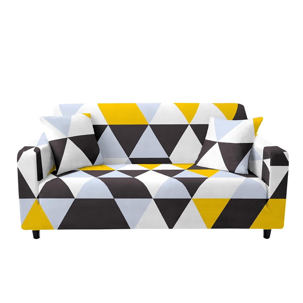 Highdi Yellow Blue Geometric Sofa Cover 1/2/3/4 Seater, Sofa Slipcover Stretch Washable Furniture Protector Non Slip Sofa Covers For Loveseat Couch Sofa (,2 Seater)