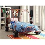 Merax Twin Size Bed Frame, Racer Kart Car Design Metal Twin Bed with Headboard, Metal Tube Support Slat System, No Box Spring Needed, Furniture for Kids Boys Girls Bedroom (Red)