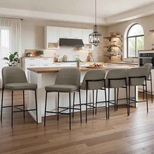 Image of COLAMY Counter Height Bar Stools Set of 6, 25 Inch Modern Fabric Kitchen Island Stools with Back, Upholstered Counter Barstools Armless Bar Chairs with Metal Legs for Island Dining Room Bar,Brown