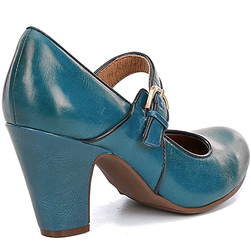 Image of SHODENSE Women Vintage Chunky High Heel Mary Jane Shoes Round Closed Toe Ankle Strap Dress Sandals 3 inch Block Heels Mary Jane Lolita Pumps Two-Toned Patchwork Buckle Office Lady Wedding Retro 4-11 M US