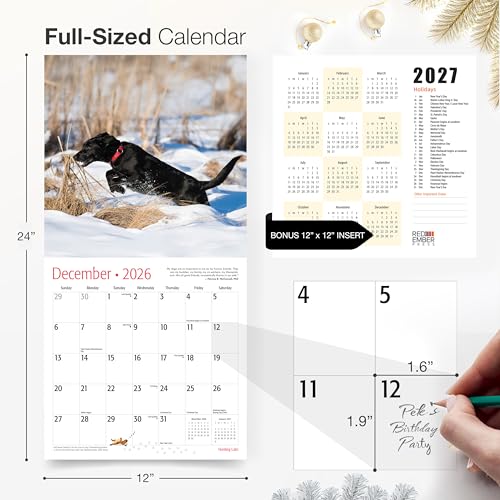 Image of RED EMBER Hunting Labs 2026 Wall Calendar 12 Month | 12 inch x 24 inch Open | Thick & Sturdy Paper | Giftable | Sport Labrador Retriever Puppy Dog Calendar 2026