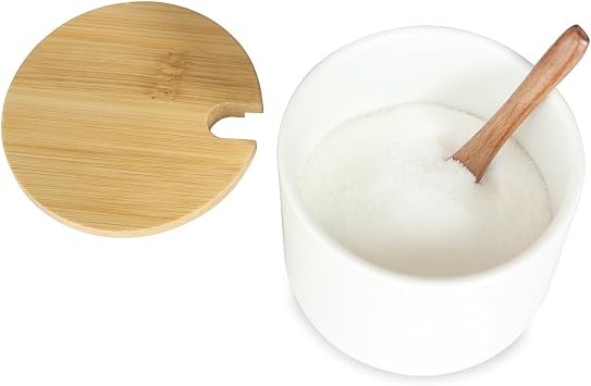 Salt Cellar Ceramic Salt Container with Lid, Salt Jar 10 OZ 300ml | with Lid & Spoon | for Salt Sugar Spice | for Kitchen, Countertop