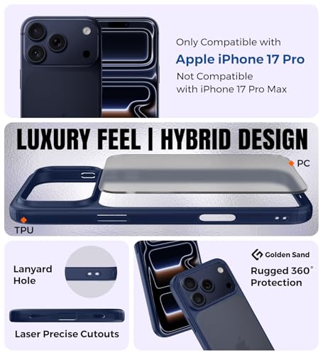 Image of Golden Sand Rugged Frosted Back Cover Case for iPhone 17 Pro 5G Case, Blue