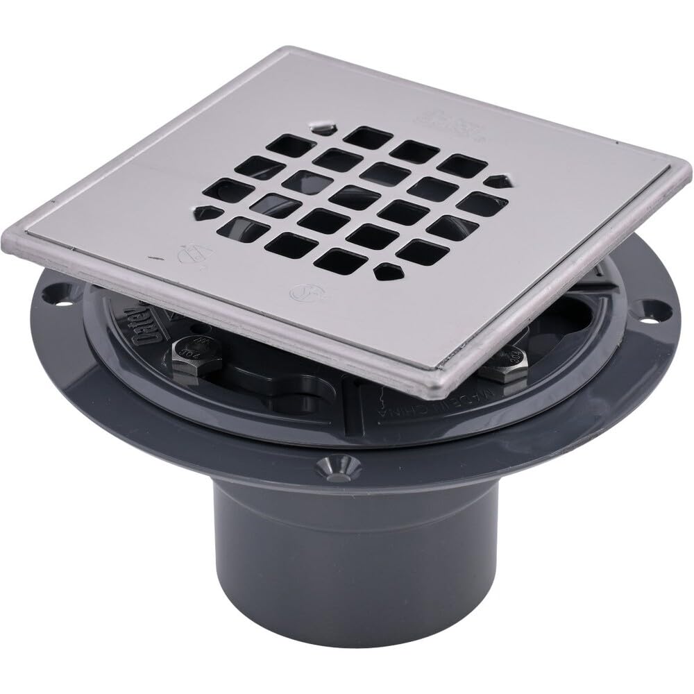 Oatey 42237 odpływ prysznicowy z PCW z kwadratowym sitkiem ze stali nierdzewnej do płytek prysznicowych, 5 cm lub 7,6 cm