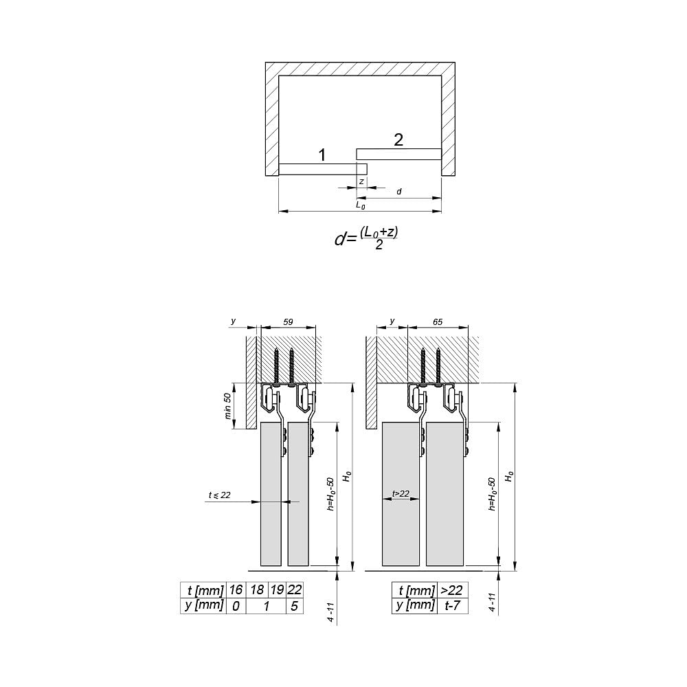 Système coulissant SLID'UP 110 pour 2 portes de placard - rail 1,2 m - 45 kg
