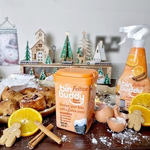 Bin Buddy Festive Orange & Cinnamon 450g, Bin Freshener Deodoriser Powder, Leaves Your Bin Smelling Great, Suitable for Indoor and Outdoor Bins