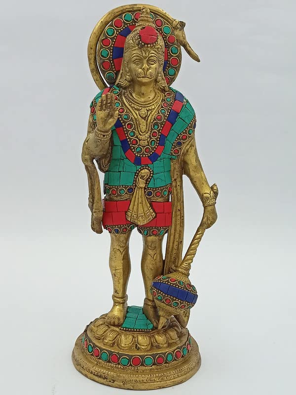 Arihant Craft® Hindu God Hanuman Idol Mahavir statue Bajrangbali Sculpture Stone Hand Work Showpiece – 26 cm (Brass, Multicolour))