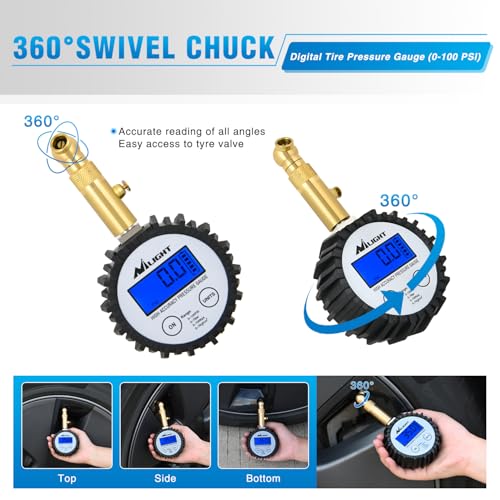 Image of Nilight Digital Tire Pressure Gauge 100PSI Heavy Duty Stainless Steel Air Chucks ANSI 2A Certified Large Dial Wheel Service Checker for Truck Semi Truck ATV Motorhome Cars & RV Accessories