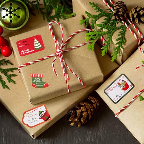 KSIWRE 150 etiquetas de embrulho de Natal, etiquetas autoadesivas de Natal para etiquetas de Natal,