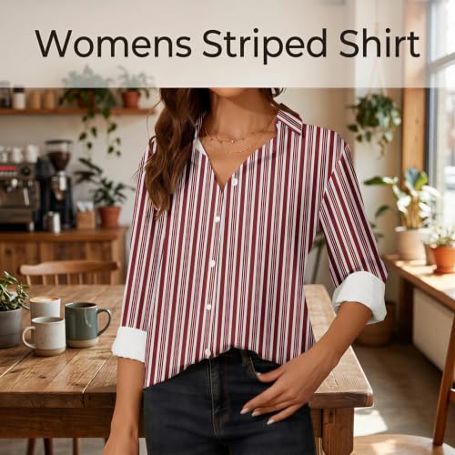 Striped Shirt Women Long Sleeve Summer Fall Blouse Purple — view 4