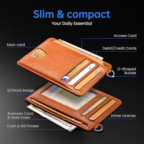 Image of Mayski Slim Wallet, Credit Card Holder for Women, Minimalist Front Pocket RFID Blocking Card Cases, Small Wallet Women Men(Oiled Wax Brown)