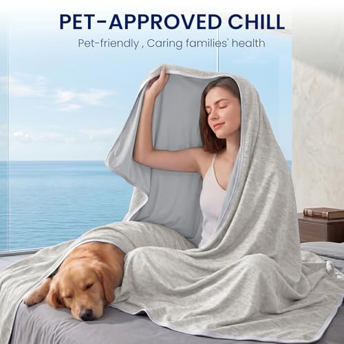Image of Topcee Cooling Blanket (90 inchx90 inchQueen Size) for Night Sweats Absorbs Heat to Keep Adults Cool on Warm Nights, Q-Max 0.5 Cooling Blankets for Hot Sleepers, Ultra-Cool Lightweight Blanket for Bed
