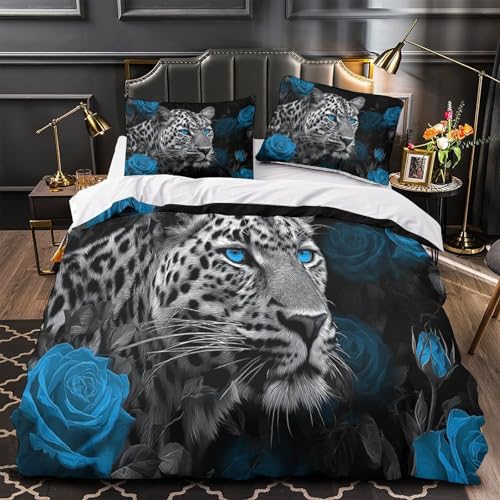 Housse de couette léopard 220x240 cm en microfibre avec 2 taies d'oreiller